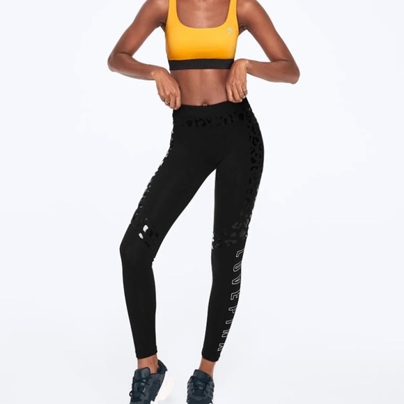 🐆 NWT Size L Black Leopard Print Leggings - Picture 1 of 8